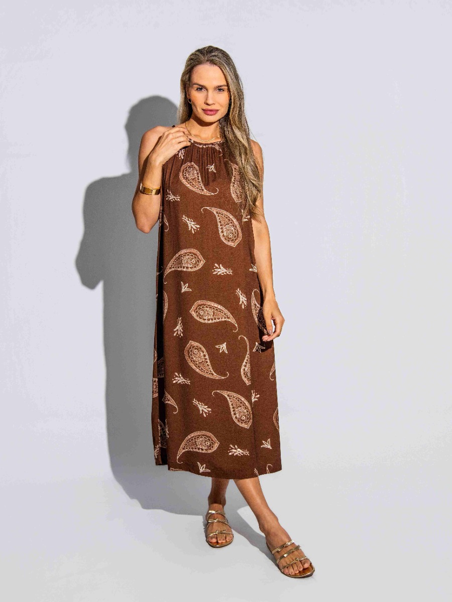 Vestido Reisen Regata Curto Estampado Marrom